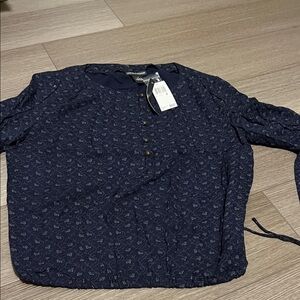 Navy Blue Patterned Blouson Top Size Small